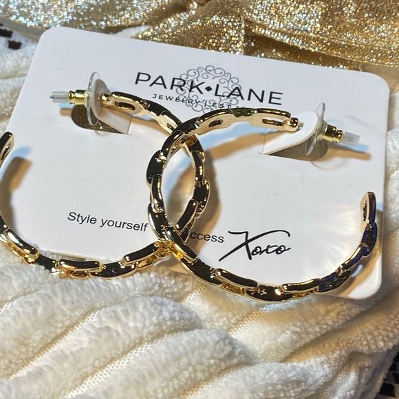 NWT ICONIC CHAINLINK STATEMENT HOOPS CHANTEL SILVER OR GOLD EARRINGS - Picture 6 of 13
